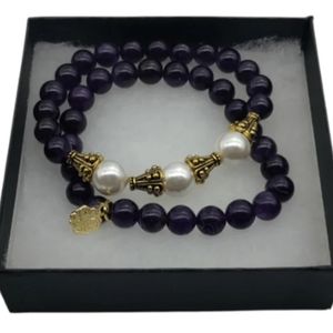 Amethyst and Pearl Bracelet Set